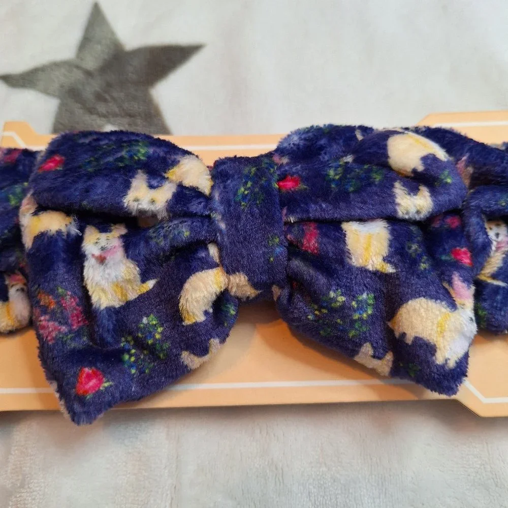 Spa Beauty Makeup Headband Purple Plush‎ With Bow And Dogs Georgia Lane New